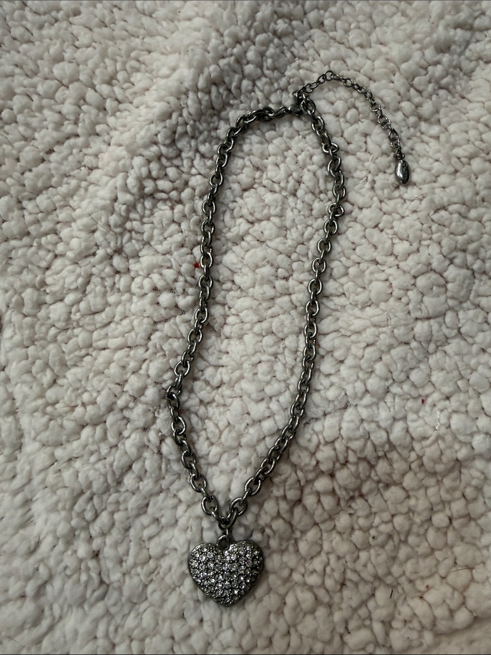 Guess Silver-Tone Crystal Heart Necklace